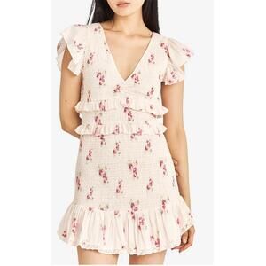 LoveShackFancy Sonora  Pink Floral Berry Moment Sz S V Neck Short Sleeve Dress